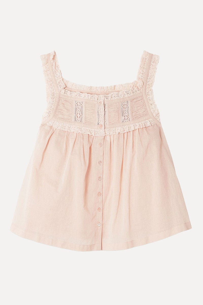 Fidella Cropped Lace-Trimmed Organic Cotton-Voile Top from DÔEN