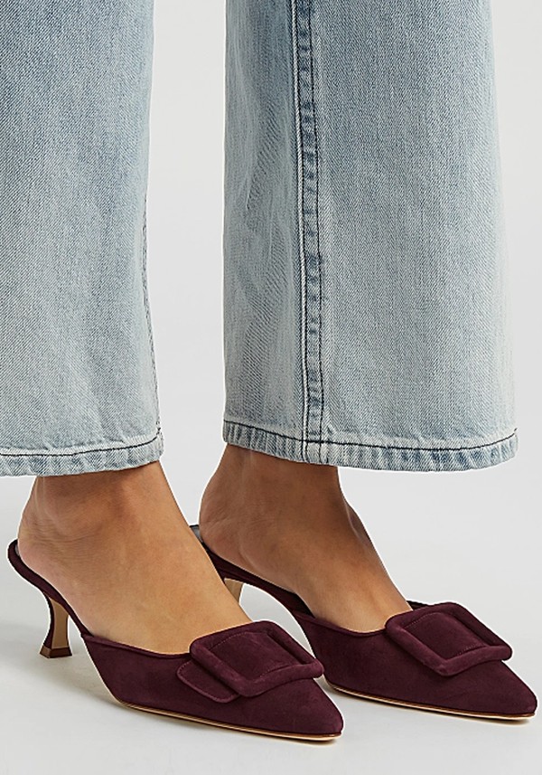 Maysale 50 Burgundy Suede Mules from Manolo Blahnik