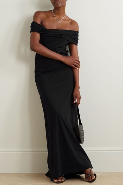 Off-The-Shoulder Ruched Stretch-Jersey Maxi Dress from RÓHE