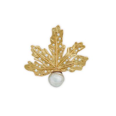 Gold And Diamond Leaf Pin