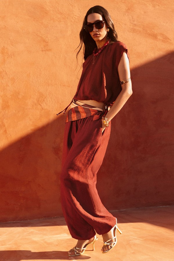Wide Cuffed Textured Trousers