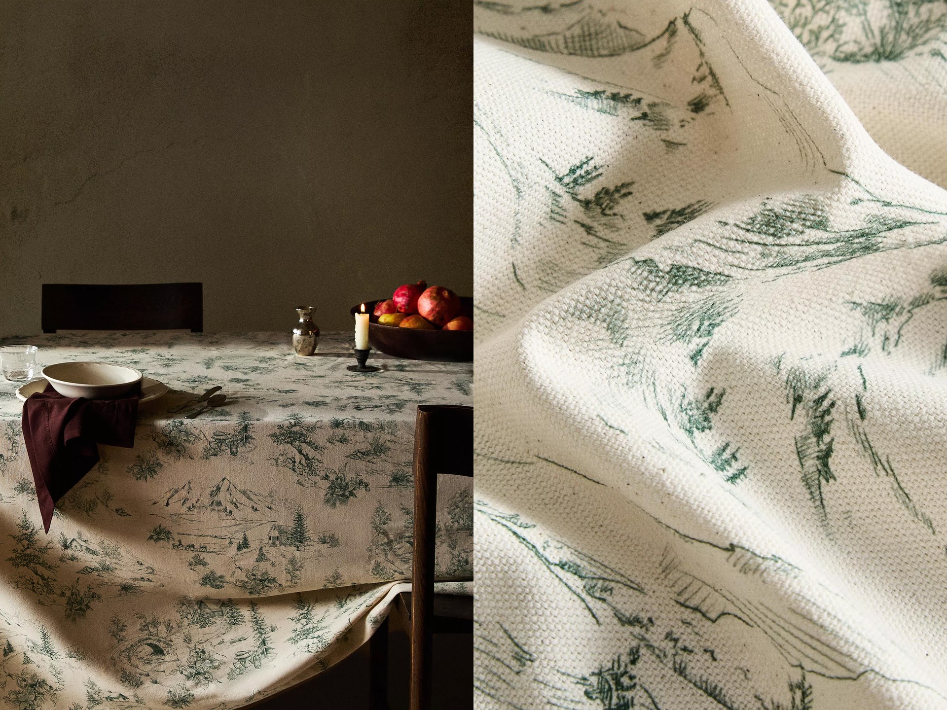 Cotton Christmas Toile De Jouy Tablecloth