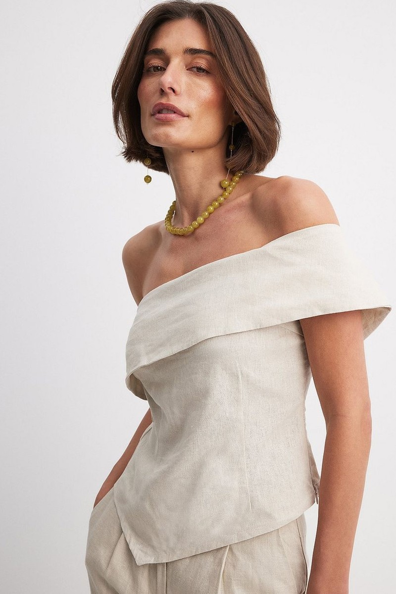 One Shoulder Linen Blend Top from NA-KD