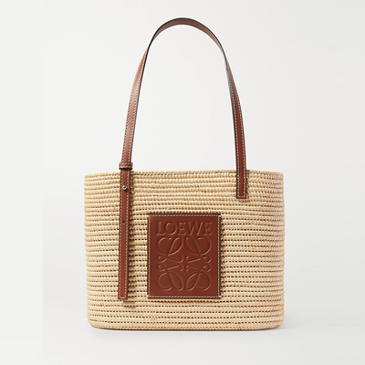 Small Leather Trimmed Woven Raffia Tote from Loewe x Paula's Ibiza