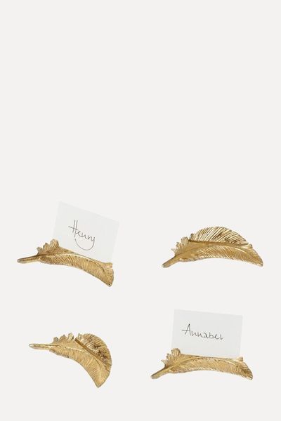 Set Of Four Decorative Feather Name Card Holders from OKA