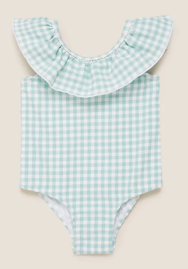 Gingham Frilled Swimsuit (0-3 Yrs) from Marks & Spencer