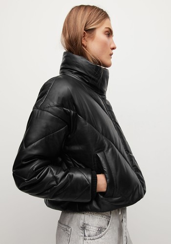 Miyla Cropped Leather Bomber Jacket 