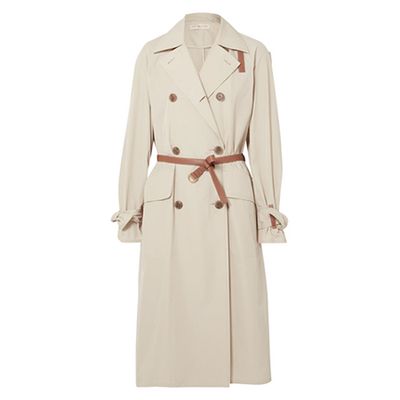 Mariella Belted Leather-Trimmed Poplin Trench Coat from Tory Burch
