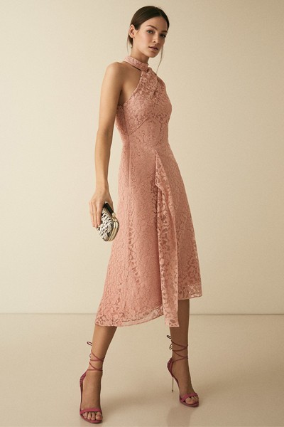 Stephie Asymmetric Lace Dress Blush