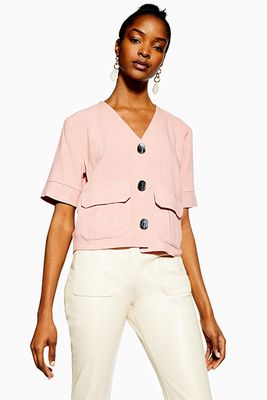 Pink Button Down Top With Linen from Topshop 
