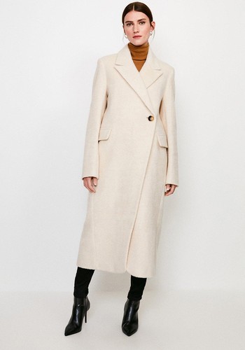 Texture Asymmetric Button Wrap Coat