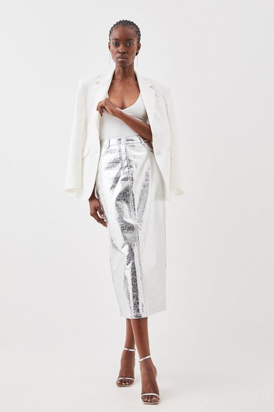 Metallic Faux Leather Midi Skirt from Karen Millen