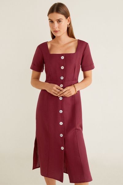 Buttoned Linen-Blend Dress