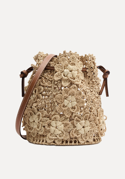 Floral Raffia Bucket Bag