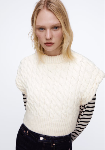 Cable-Knit Cropped Vest