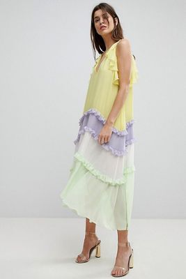 Three Floor Tiered Midi Dress With Frill Detail from ASOS