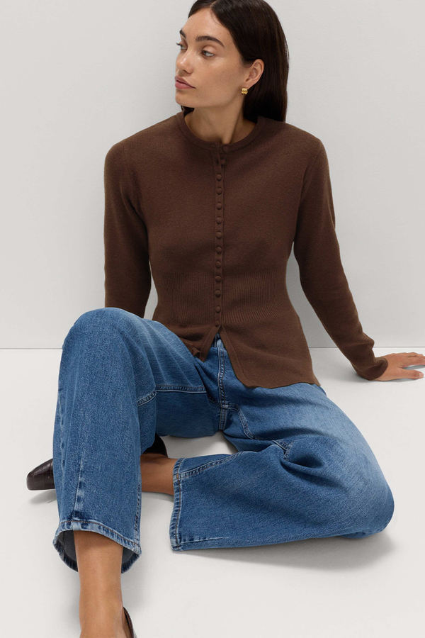 Soft Touch Crew Neck Peplum Fitted Cardigan