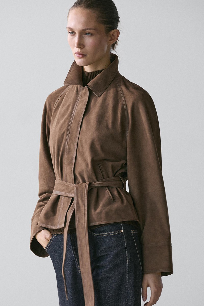 Suede Leather Jacket With Belt