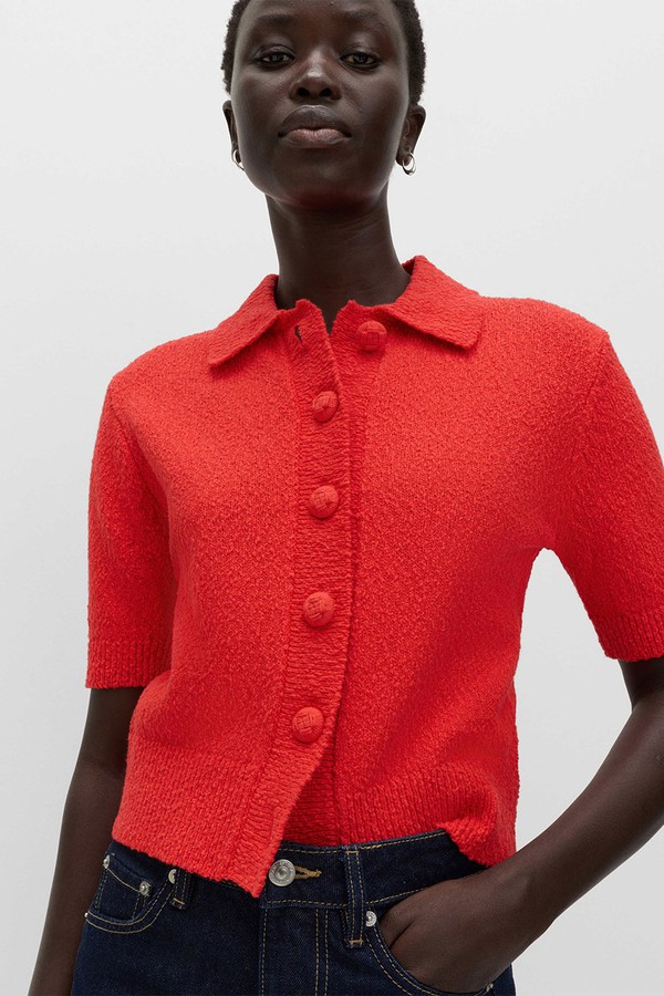 Cotton Rich Textured Cropped Cardigan