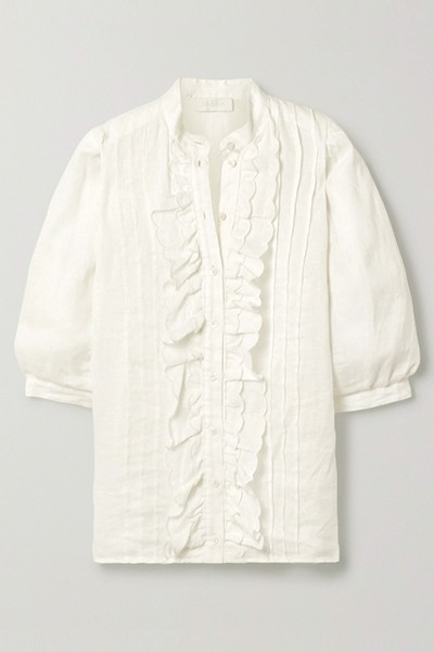 Amelie Pintucked Scalloped Linen Blouse from Zimmermann