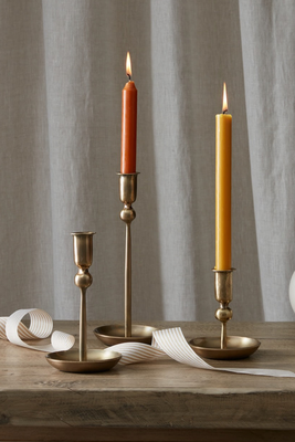 Set of 3 Rustic Brass Candlesticks  from Layered Lounge 