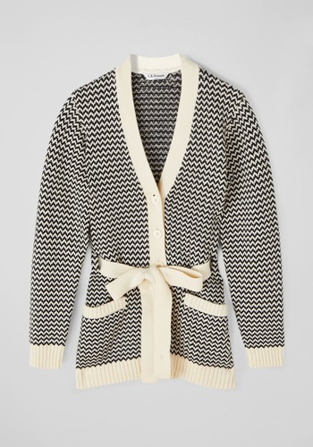 Turner Black & Cream Cotton Merino Belted Cardigan from LK Bennett