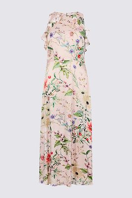 Floral Print Satin Bodycon Maxi Dress