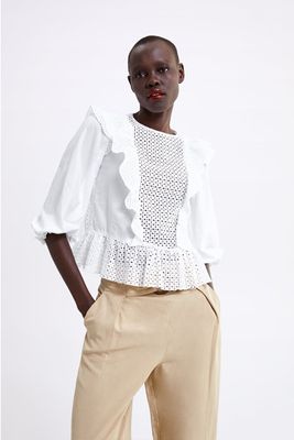 Die-Cut Embroidered Blouse from Zara