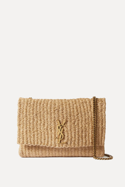 Kate Medium YSL-Logo Raffia Shoulder Bag from Saint Laurent