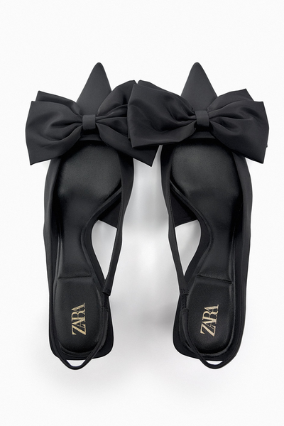 Heeled Slingback Shoes With Bow