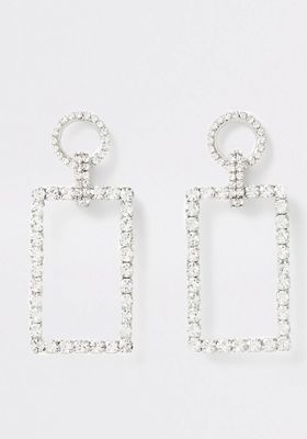 Diamante Rectangle Drop Earrings from River Island