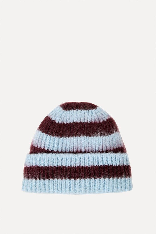Striped Fluffy Knitted Beanie Hat from Oliver Bonas