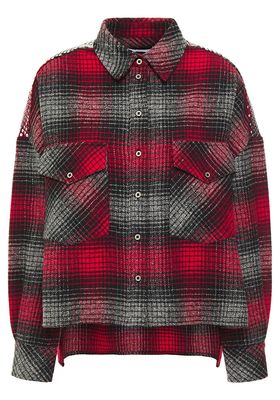 Oversized Studded Checked Cotton-Blend Flannel Shirt from IRO