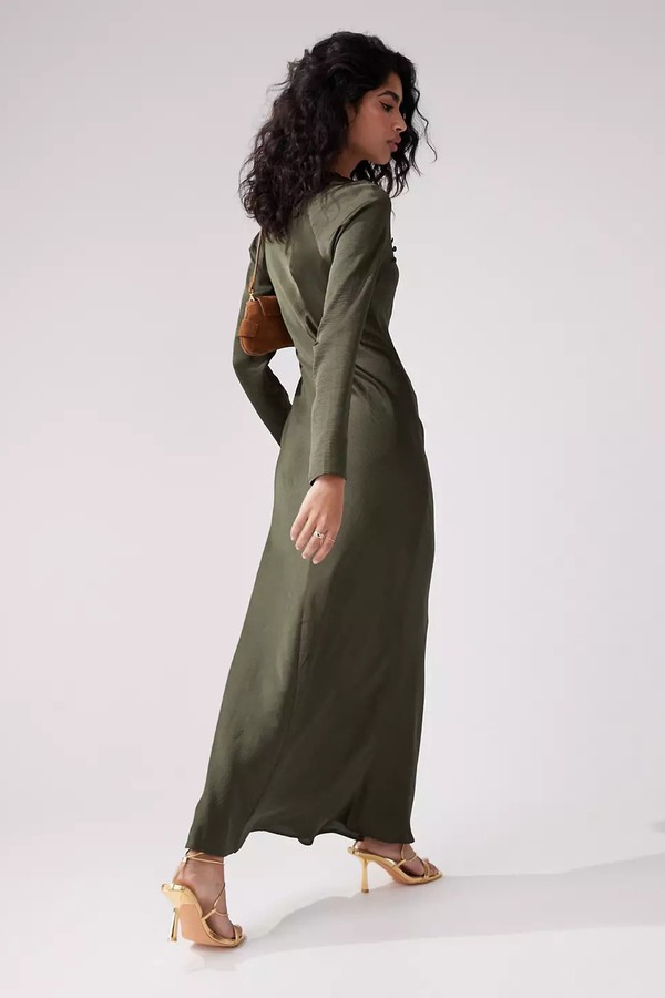 Satin Biased Maxi Dress With Button Detail from ASOS