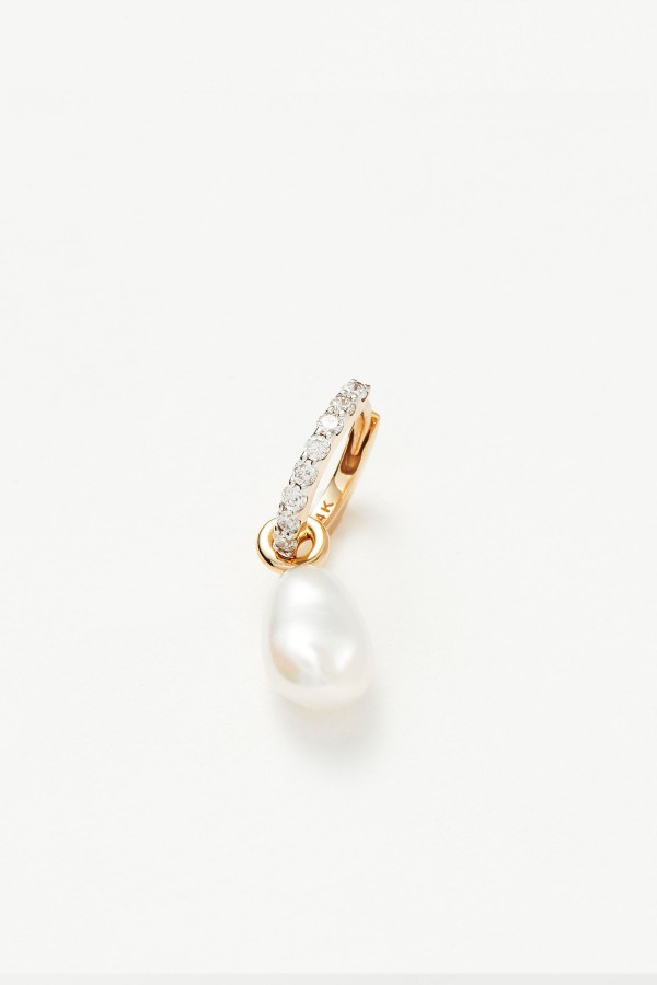 Fine Diamond & Pearl Charm Hoop Earrings 