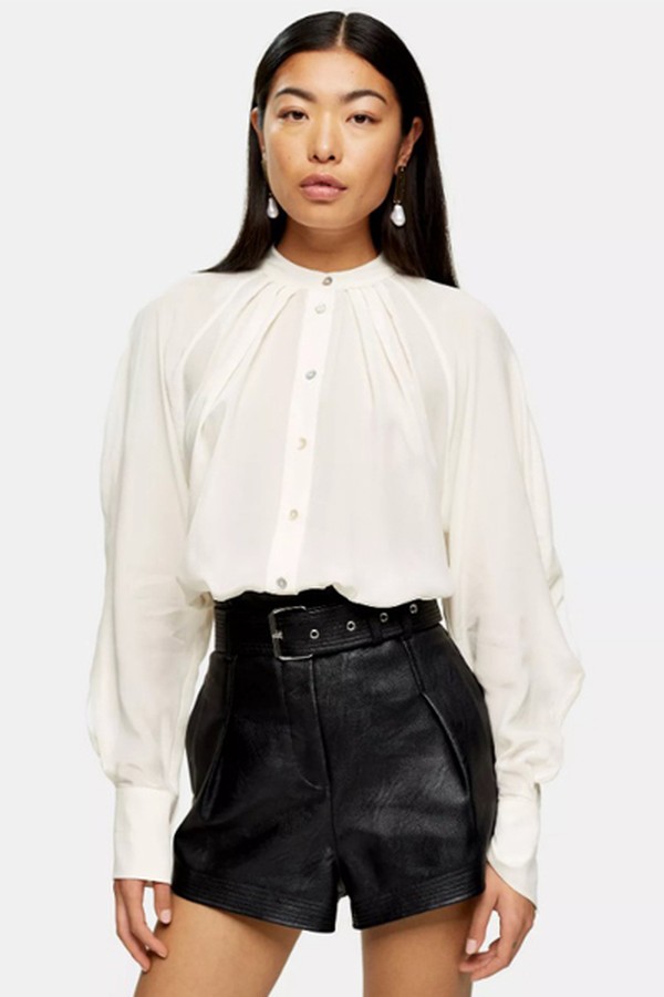 Ivory Silk Tuck Shirt