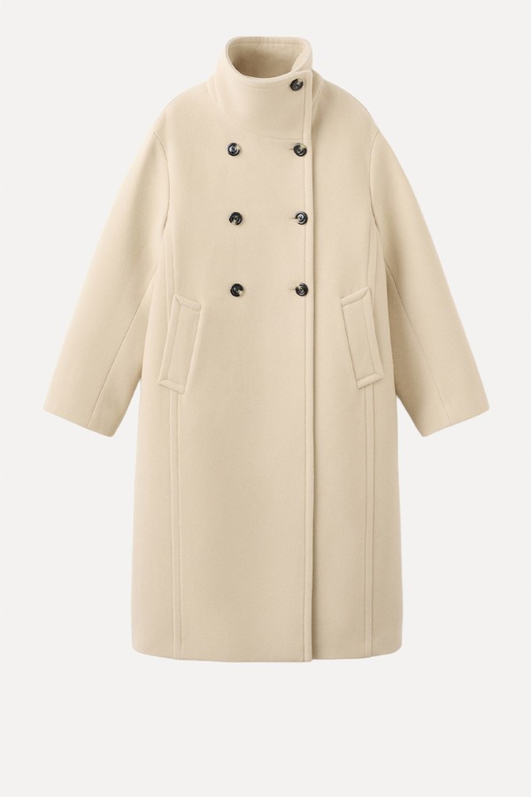 Wool-Blend Funnel-Neck Coat