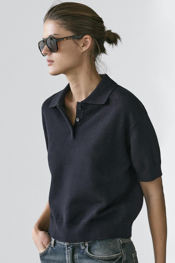 Wool Blend Knit Polo Sweater