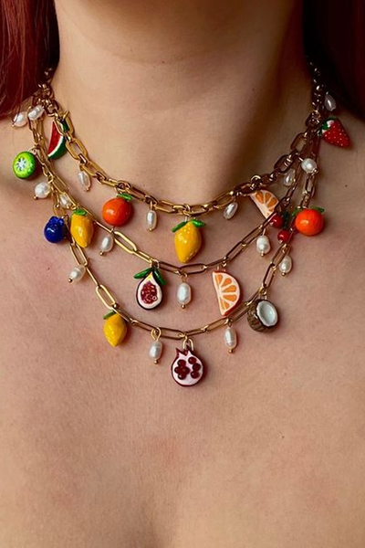 Handmade Clay Fruit Charm Necklaces from Rookielemon