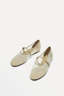 Mesh Ballet Flats With Strap Across The Instep from Massimo Dutti