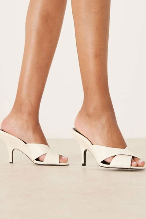 Leather Cross Strap Heeled Sandals from Mango