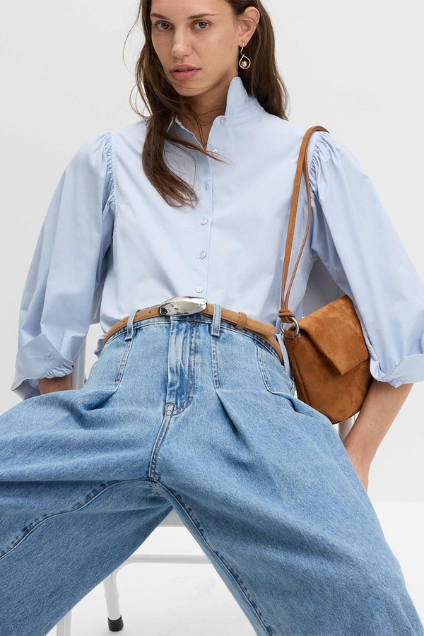 Pure Cotton Blouson Sleeve Shirt