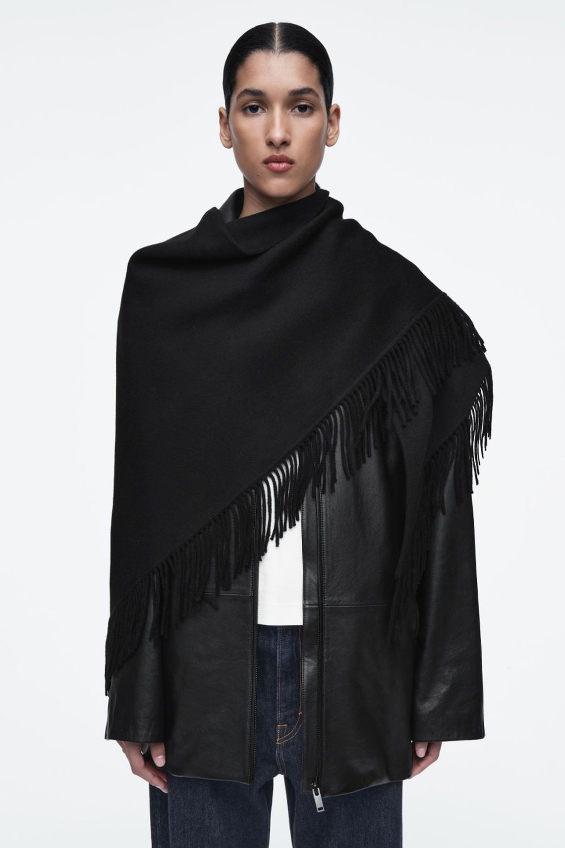 Fringed Merino Wool Triangle Scarf from COS