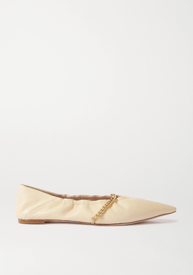 Chain-Embellished Leather Point-Toe Flats from Porte & Paire