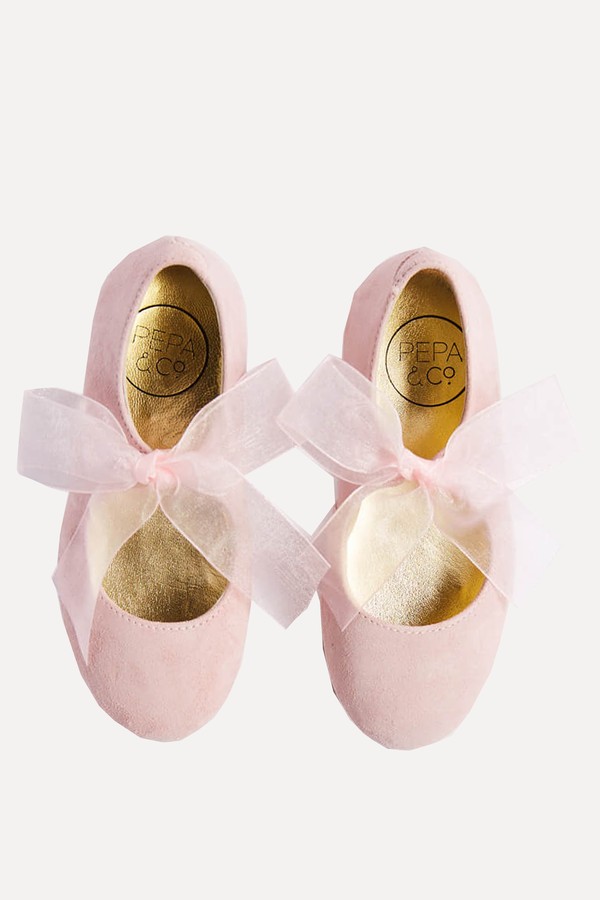 Suede Mary Jane Shoes In Pink With Organza Bow from Pepa London