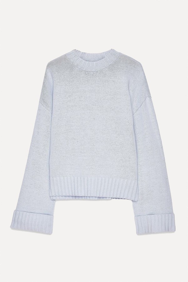 Folded Sleeve Knitted Sweater