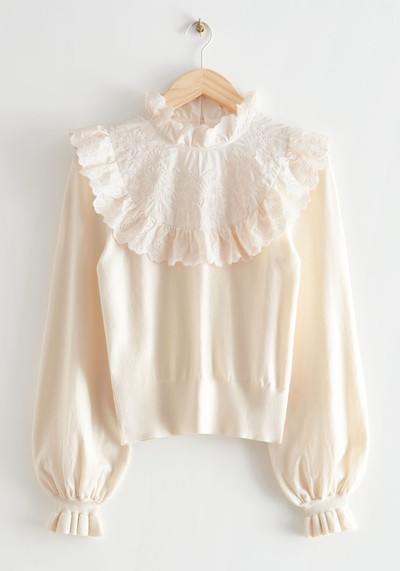 Ruffled Floral Embroidery Sweater