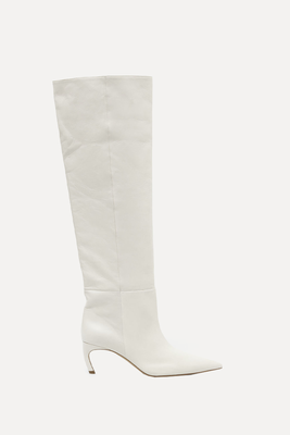 Pointed-Toe Leather Knee-High Boots