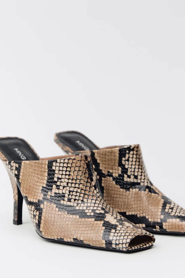 Animal-Print Open-Back Leather Heeled Shoes from Mango