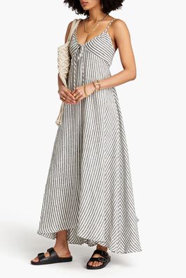 Gloria Gathered Striped Linen Maxi Dress from Fil De Vie